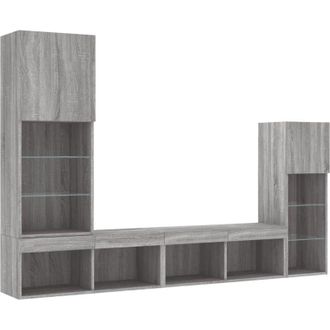 vidaXL Vidaxl - Mobili tv a Muro con led 4pz Grigio Sonoma in Legno Multistrato