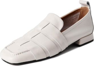 TinaCus Womens Handmade Braided Square Toe Soft Leather Flat Loafers Dirty White, 6.5 UK