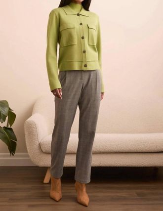 Tribal Dulcie Double Knit Collared Sweater In Wasabi
