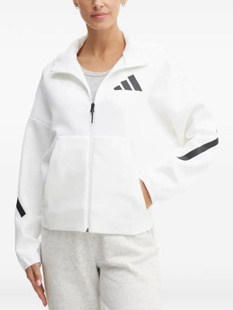adidas logo-detail zip-up hoodie - women - Recycled Polyester/Cotton - L - White