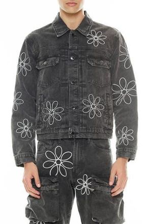 Cult of Individuality MK3 Floral Appliqu&eacute; Cotton Canvas Jacket in Vintage Gray at Nordstrom Rack, Size Small
