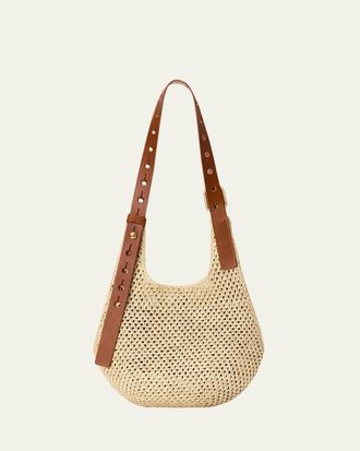 Loewe x Paulas Ibiza Small Punch Hole Hobo Bag in Raffia and Leather