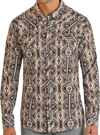 Panhandle Tek Western Aztec Print Long Sleeve Snap Shirt In Black
