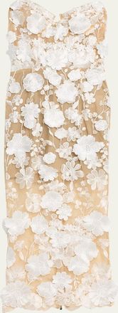 Bronx and Banco Jasmine Strapless Floral Applique Midi Dress