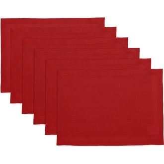 Solino Home Linen Placemats - Fete - Set of 6, 14 x 19 in Red at Nordstrom, Size Medium