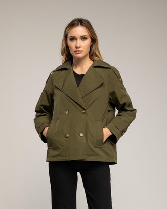 Tantra Korte gewatteerde trenchcoat met dubbele knopenrij, zijzakken en een uitlopende achterkant