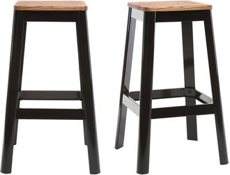 Miliboo Miliboo - Set De 2 Taburetes De Cocina Industriales De Metal Negro Y Madera 75 Cm Nick