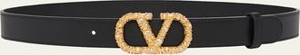 Valentino Garavani VLogo Signature Crystal-Embellished Leather Belt, 30mm