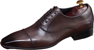 Generic Mens Lace Up Oxford Dress Shoes Pointed Toe Business Work Shoe Low Block Heel Wedding Party Prom Shoe,Brown,7.5 UK