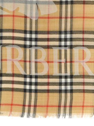 Burberry Equestrian Knight Design Burberry Check Scarf - Beige