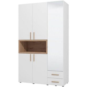 Dmora Guardaroba 3 Ante Pianezze, Armadio Camera da Letto Appendiabiti, 2 Cassetti, 6 Ripiani, 134.5x56 cm Bianco