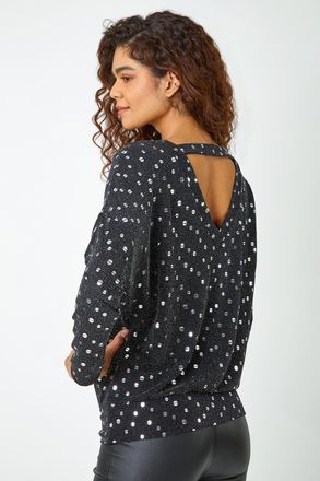 Roman Sequin Detail Blouson Stretch Top