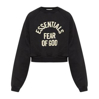 Fear of God Sweatshirts, female, Black, Size: XS Campus 90s Cropped Raglan Fleece Crewneck Sweatshirt