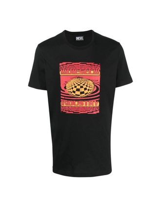 Diesel Mens Diesel Industrial Design Black T-Shirt - Black/Black - Size: 38