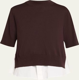 sacai Peek-A-Boo Shirttail Short-Sleeve Sweater