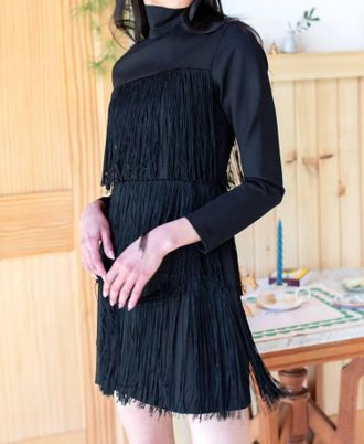 Emerson Fry Short Fringe Dress In Black Ponte
