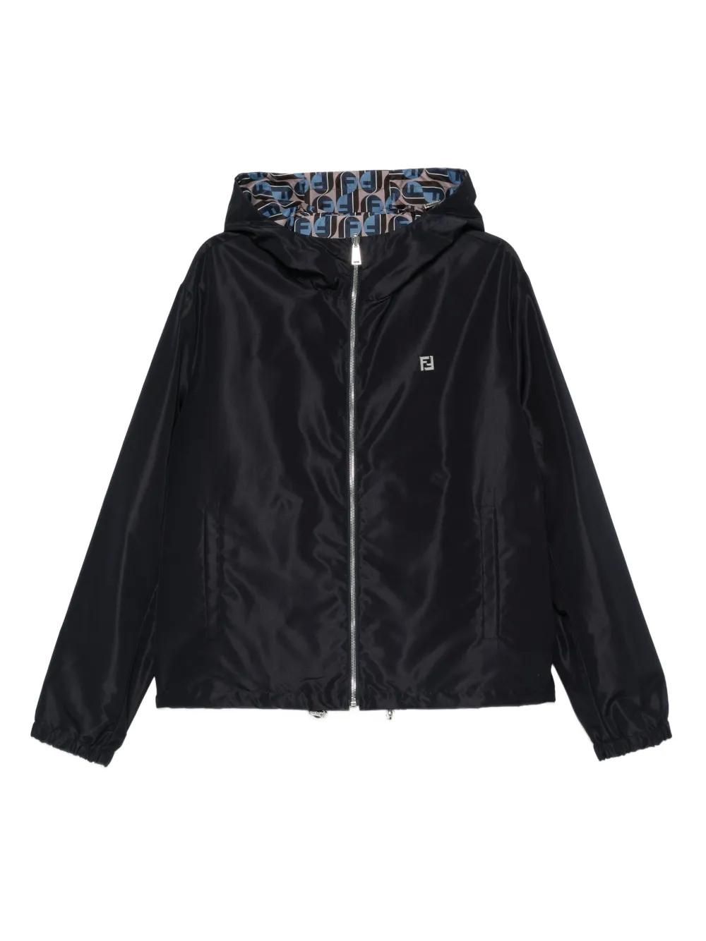 Fendi patterned hooded jacket - men - Polyester - 50 - Blue from