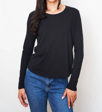 Majestic Filatures Cotton Cashmere Rolled Edge Crewneck Top In 002 Black