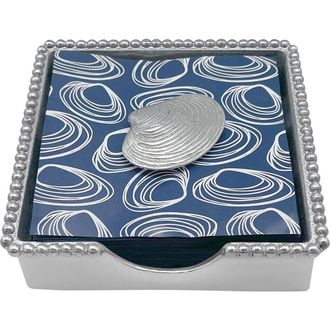 Mariposa Clam Beaded Napkin Box Set in Silver at Nordstrom