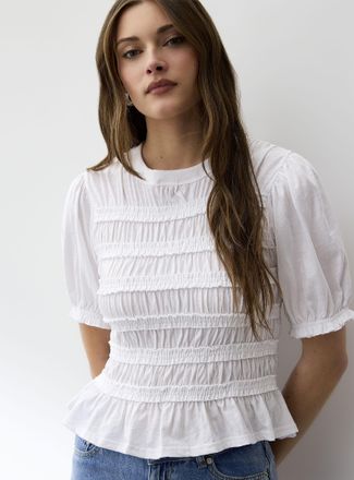 Icone Womens Smocked cropped puff-sleeve T-shirt