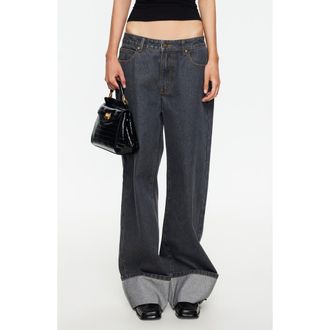 Lioness Top Model Cuffed Relaxed Fit Straight Leg Jeans in Charcoal at Nordstrom, Size X-Small