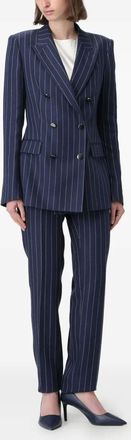 Tagliatore striped double-breasted suit - women - Linen/Flax/Polyester - 42 - Blue