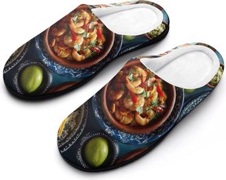Generic Mexican Inspired Food Variety Cultural Womens Slippers Winter Warm House Shoes Indoor Outdoor Hotel Slipper