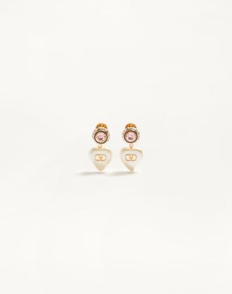 Valentino Garavani Orecchini VLogo Signature In Metallo,Smalto, Perle E Cristalli Donna ORO/CREMA UNI