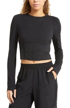 Zella Streamline Seamed Crop Top in Black at Nordstrom, Size Large