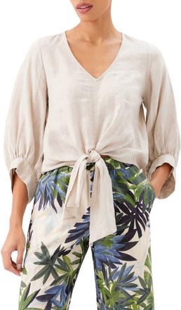 Karen Kane Tie Front Linen Top in Oatmeal at Nordstrom, Size X-Large