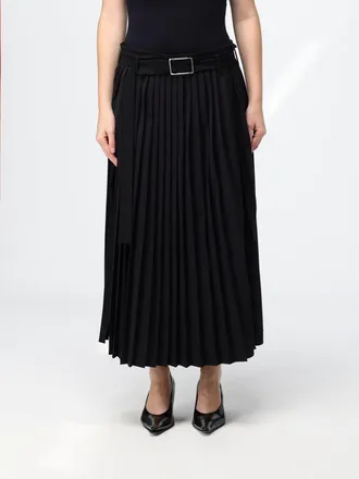 Sportmax Gonna midi plissettata in misto lana vergine con passanti