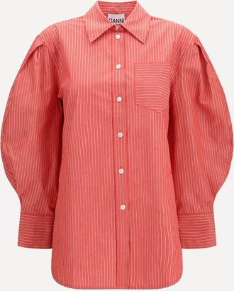 Ganni Camicia in cotone a righe con maniche a palloncino Woman 36