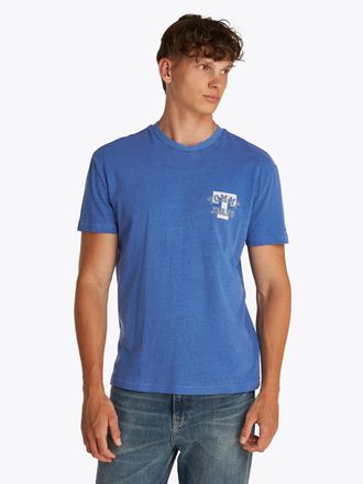 Tommy Jeans T-Shirt TOMMY JEANS TJM REG T GRAPHIC TEE, Herren, Gr. M, blau (tempo blau), Single Jersey, Obermaterial: 100% Baumwolle, regular fit, Rundhals, Shirt