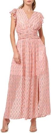 Ciebon Jennsen Metallic Flutter Sleeve Maxi Dress in Light Pink at Nordstrom Rack, Size Medium