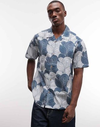 Parlez Clothing Paragon - Camicia a maniche corte blu multicolore con bottoni
