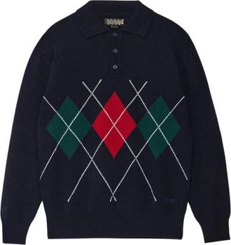Baracuta Polo de punto Argyle - Knitwear - Hombre - Azul - S