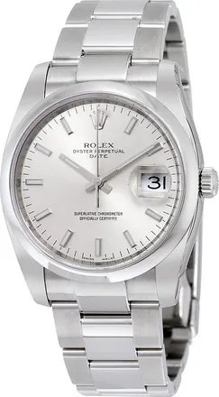 Rolex Pre-owned Rolex Oyster Perpetual Date 34 Silver Dial Stainless Steel Bracelet Automatic Mens Watch 115200SSO