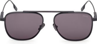Ermenegildo Zegna 57mm Geometric Sunglasses in Matte Dark Blue Metal at Nordstrom