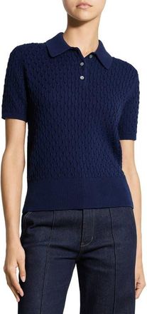 Theory Textured Cable Knit Organic Cotton Polo in Navy at Nordstrom, Size Medium