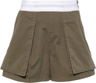 Alexander Wang logo-waistband cotton cargo shorts - women - Elastane/Polyester/Nylon/Cotton - 0 - Green