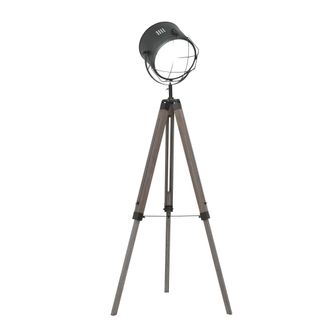 HOMCOM Pine Wood Tripod Spotlight Floor Lamp Brown/Grey | TJ Hughes Grey