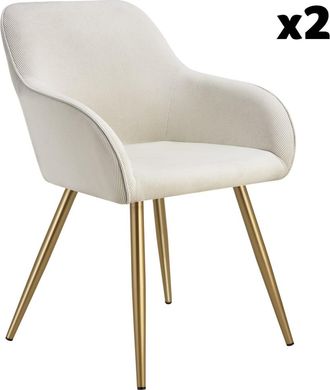TecTake 2 Sillas de comedor con diseño de pana 58 x 62 x 82 cm crema/oro