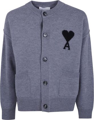 Ami Quota Ami De Coeur Crewneck Cardigan - Heren - Vesten - Grijs - XL - Wol - Truien & Vesten