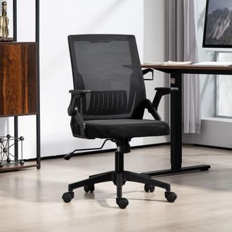 Vinsetto Mesh Office Chair For Home With Lumbar Support - Flip-up Arm - Wheels - Black | TJ Hughes