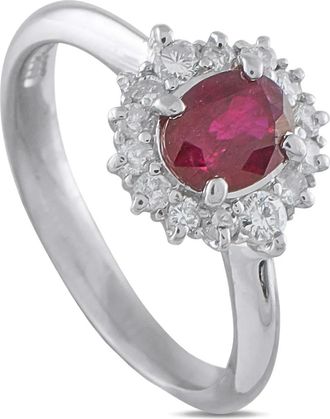 Luxury Bazaar platinum diamond ruby ring - Zilver