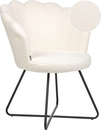 Beliani Beliani - Silla Sin Reposabrazos Asiento Redondo Estructura Met&aacute;lica Respaldo Concha Dise&ntilde;o Vintage Tapicer&iacute;a Boucl&eacute; Blanco Lovelock