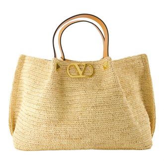 Valentino Garavani Tote Bags, female, Beige, Size: ONE SIZE Medium Raffia V Logo Tote