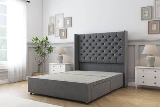 Sloomy Dior Coniston Divan Bed Base 2 Drawers - 54 Wingback Headboard in Dark Grey | Size: King