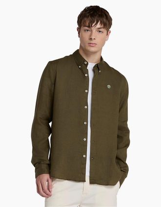 Timberland Mens Mill Brook Linen Leaf Green Long Sleeve Plain Shirt - Size: 44/Regular