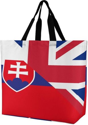 Generic Birtish And Slovenia Flag Reusable Shopping Bags Large Capacity Grocery Bag Heavy Duty Tote for Women 40x40x16cm